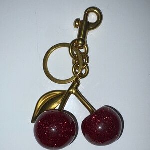 Cherry large Bag Charm/ Keychain with Gold Accents 3.25” x 4.5”.